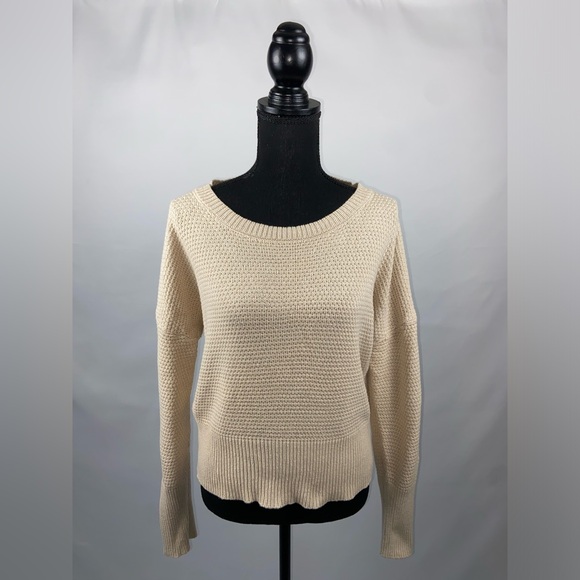 Pullover Sweater V-Neck Back Large Beige Hippie Rose - Picture 1 of 9